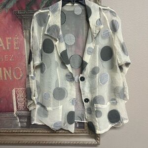 💄Babette …Art to Wear…Sheer Polka Dot Blazer - Cream and Gray